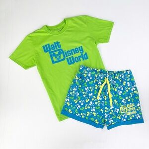 Walt Disney World Neon Colorful Summer Two Piece Shirt Shorts Set